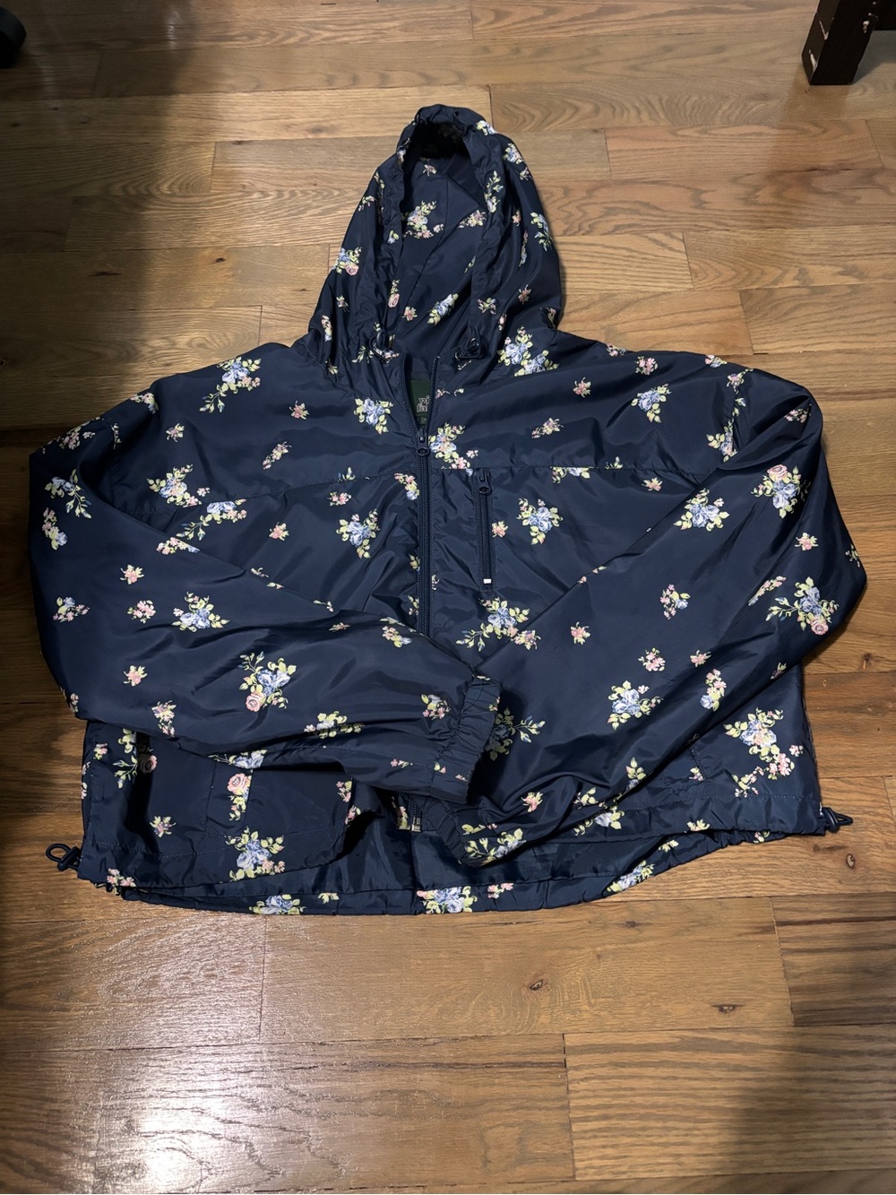 Wild Fable Navy Floral Hooded Cropped Rain Jacket